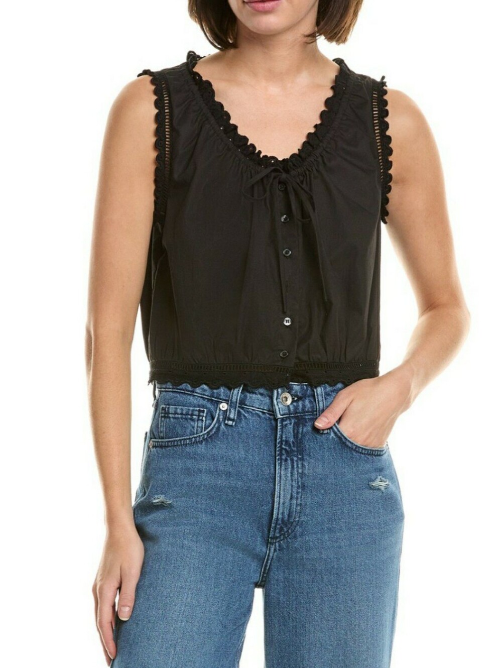 NWT Le Jean Eyelet Cami Medium Black 100% Cotton Similar To Doen Traveler Top